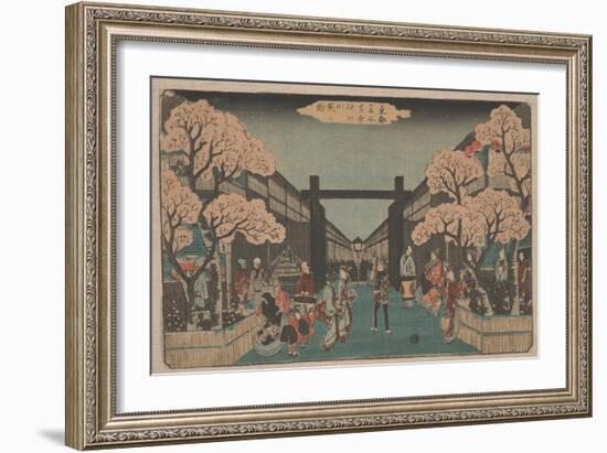 Cherry Blossoms on Naka-No-Cho in the Yoshiwara (Woodcut)-Ando or Utagawa Hiroshige-Framed Giclee Print