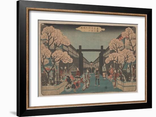 Cherry Blossoms on Naka-No-Cho in the Yoshiwara (Woodcut)-Ando or Utagawa Hiroshige-Framed Giclee Print