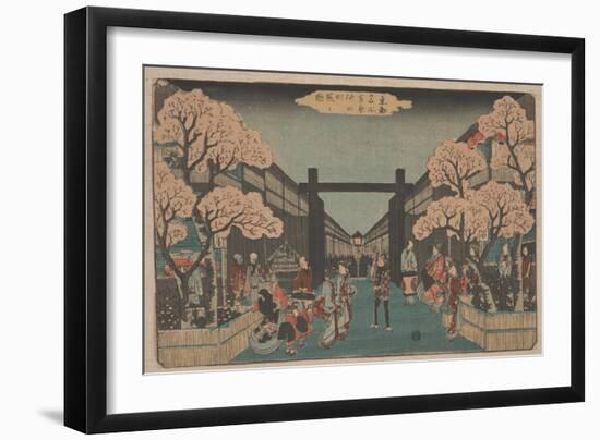 Cherry Blossoms on Naka-No-Cho in the Yoshiwara (Woodcut)-Ando or Utagawa Hiroshige-Framed Giclee Print