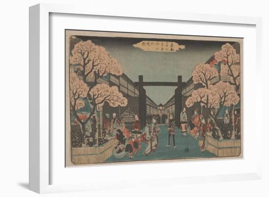 Cherry Blossoms on Naka-No-Cho in the Yoshiwara (Woodcut)-Ando or Utagawa Hiroshige-Framed Giclee Print