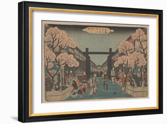 Cherry Blossoms on Naka-No-Cho in the Yoshiwara (Woodcut)-Ando or Utagawa Hiroshige-Framed Giclee Print