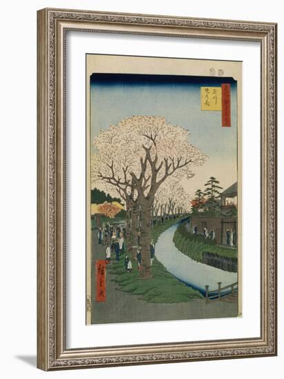 Cherry Blossoms on the Banks of the Tama River (One Hundred Famous Views of Ed), 1856-1858-Utagawa Hiroshige-Framed Giclee Print