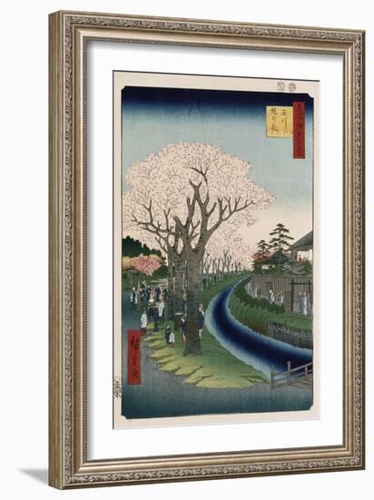 Cherry Blossoms, Tama River Embankment-Ando Hiroshige-Framed Giclee Print