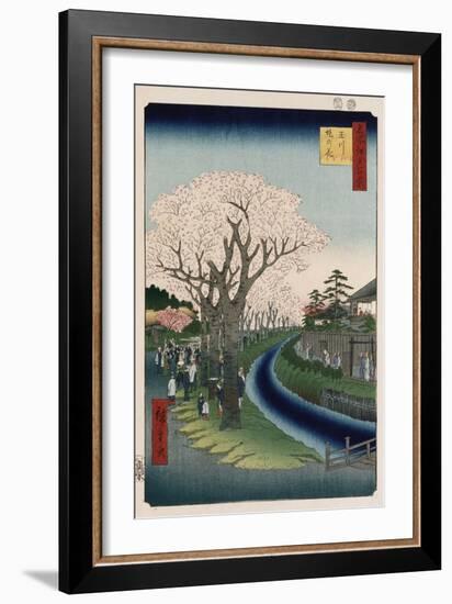 Cherry Blossoms, Tama River Embankment-Ando Hiroshige-Framed Giclee Print