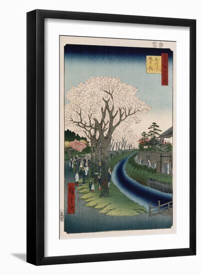 Cherry Blossoms, Tama River Embankment-Ando Hiroshige-Framed Giclee Print
