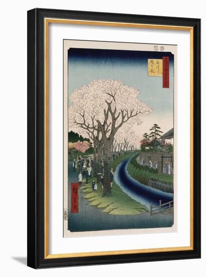 Cherry Blossoms, Tama River Embankment-Ando Hiroshige-Framed Giclee Print