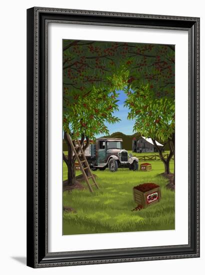 Cherry Orchard Harvest-Lantern Press-Framed Art Print