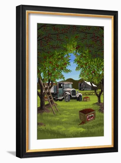 Cherry Orchard Harvest-Lantern Press-Framed Art Print