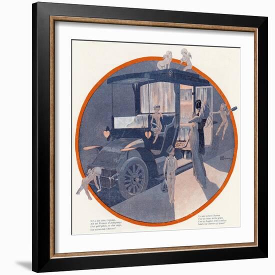 Cherub Driven Love Wagon-Georges Leonnec-Framed Art Print