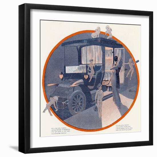 Cherub Driven Love Wagon-Georges Leonnec-Framed Art Print