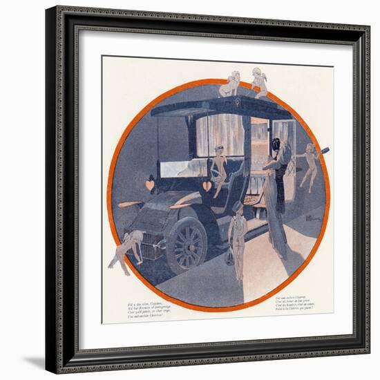 Cherub Driven Love Wagon-Georges Leonnec-Framed Art Print