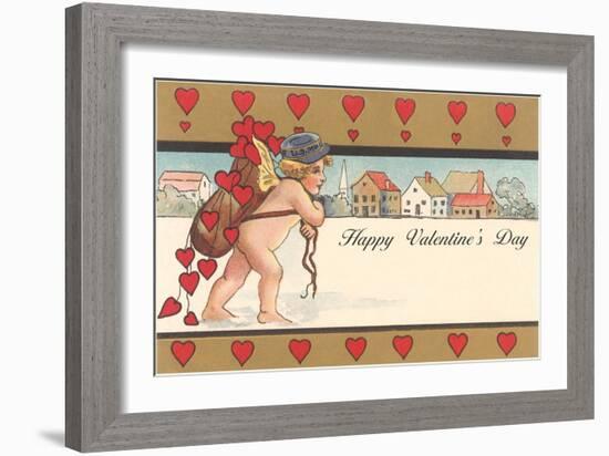 Cherub Mail Carrier Toting Valentines-null-Framed Art Print