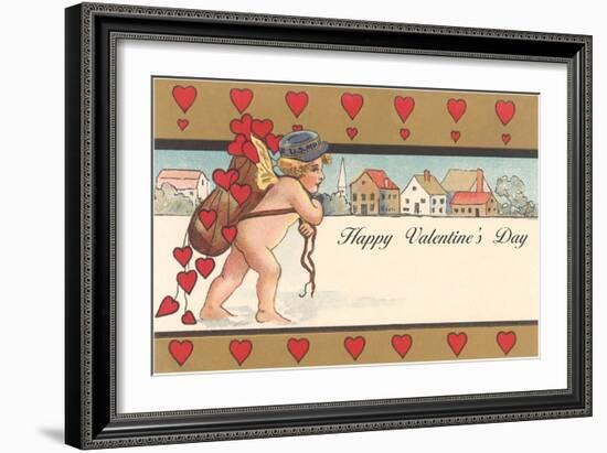 Cherub Mail Carrier Toting Valentines-null-Framed Art Print