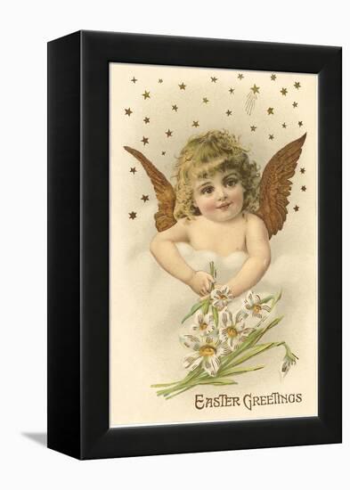 Cherub with Lilies-null-Framed Stretched Canvas