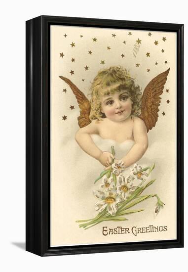 Cherub with Lilies-null-Framed Stretched Canvas