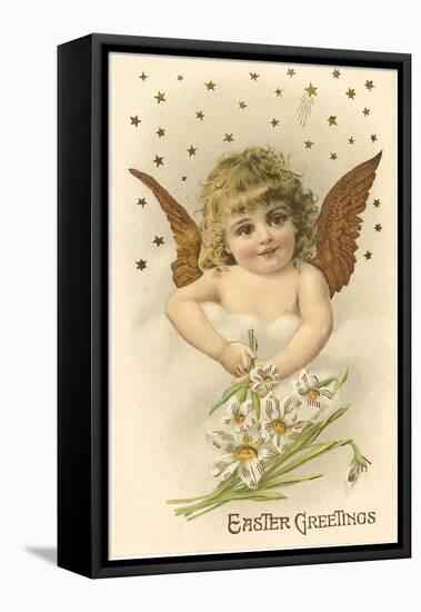 Cherub with Lilies-null-Framed Stretched Canvas