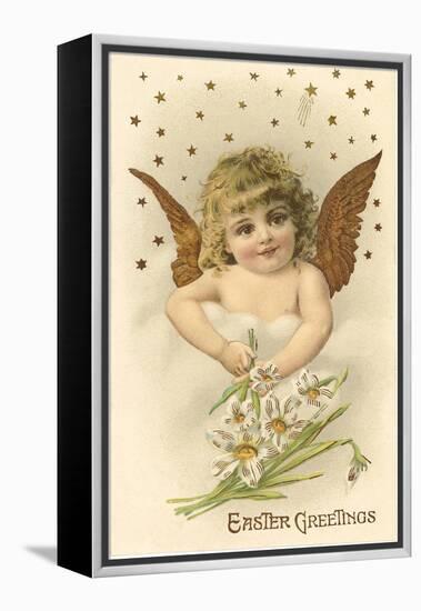 Cherub with Lilies-null-Framed Stretched Canvas