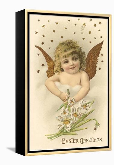 Cherub with Lilies-null-Framed Stretched Canvas