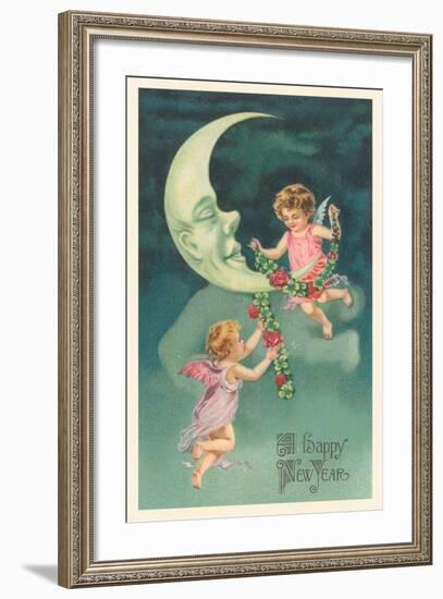 Cherubs on Crescent Moon-null-Framed Art Print