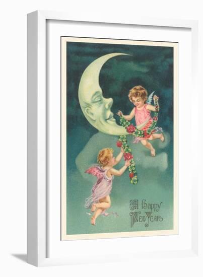 Cherubs on Crescent Moon-null-Framed Art Print