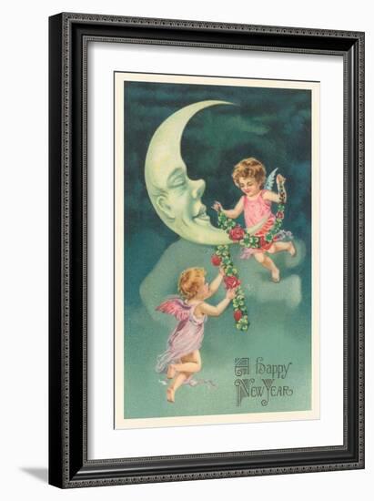 Cherubs on Crescent Moon-null-Framed Art Print