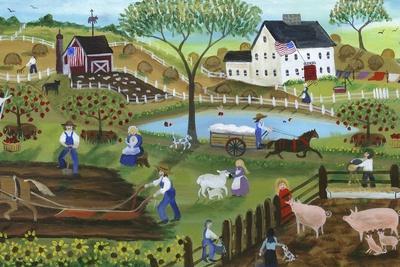 Canvas Wall Art - American Folk Art Seadise with Angel by Cheryl Bartley ( scenic & landscapes > Country > Farms art) - 18x26 in