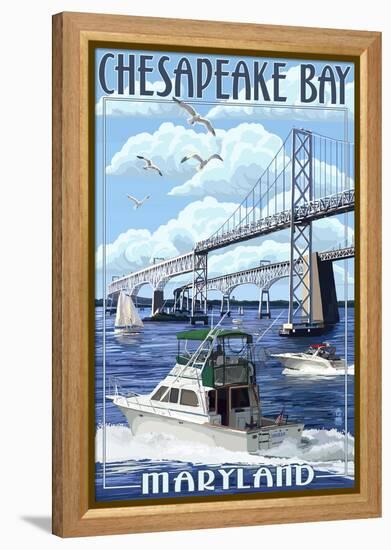 Chesapeake Bay Bridge - Maryland-Lantern Press-Framed Stretched Canvas