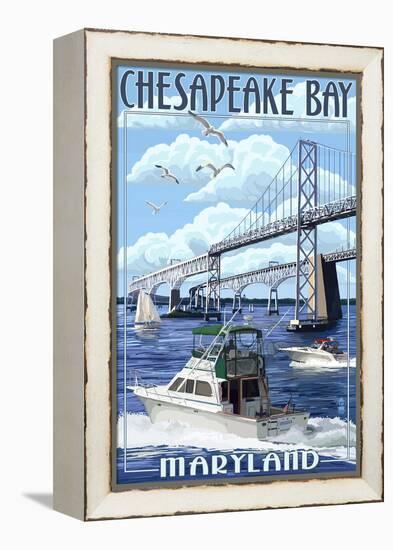 Chesapeake Bay Bridge - Maryland-Lantern Press-Framed Stretched Canvas