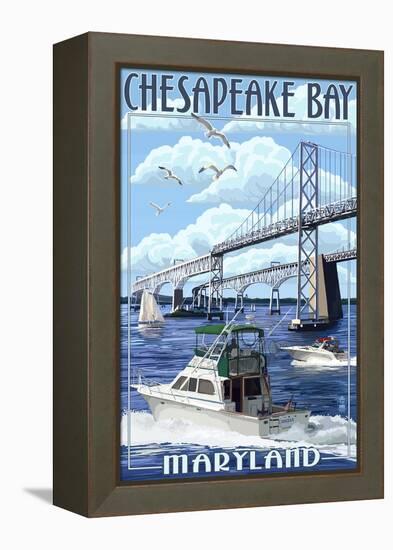 Chesapeake Bay Bridge - Maryland-Lantern Press-Framed Stretched Canvas