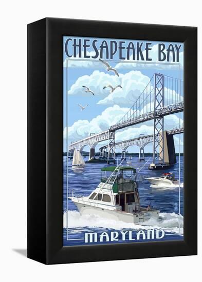Chesapeake Bay Bridge - Maryland-Lantern Press-Framed Stretched Canvas