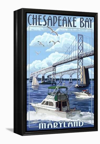 Chesapeake Bay Bridge - Maryland-Lantern Press-Framed Stretched Canvas