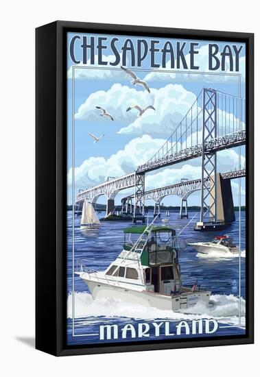 Chesapeake Bay Bridge - Maryland-Lantern Press-Framed Stretched Canvas