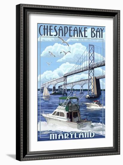 Chesapeake Bay Bridge - Maryland-Lantern Press-Framed Premium Giclee Print
