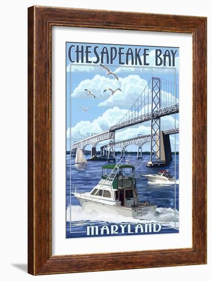 Chesapeake Bay Bridge - Maryland-Lantern Press-Framed Art Print