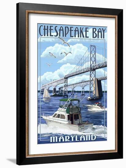 Chesapeake Bay Bridge - Maryland-Lantern Press-Framed Art Print