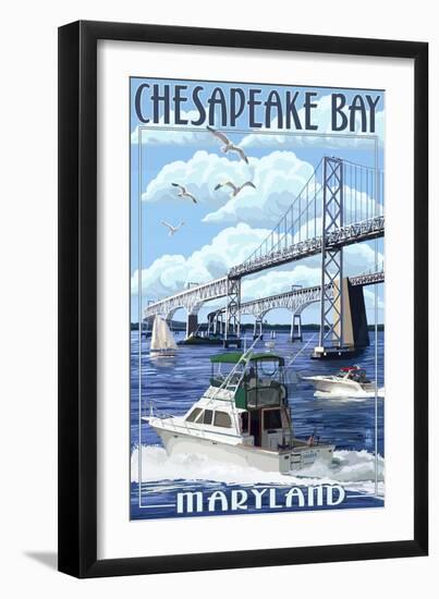 Chesapeake Bay Bridge - Maryland-Lantern Press-Framed Art Print