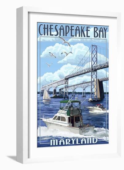 Chesapeake Bay Bridge - Maryland-Lantern Press-Framed Art Print