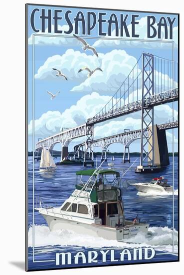 Chesapeake Bay Bridge - Maryland-Lantern Press-Mounted Art Print