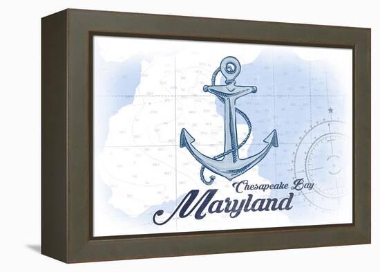 Chesapeake Bay, Maryland - Anchor - Blue - Coastal Icon-Lantern Press-Framed Stretched Canvas