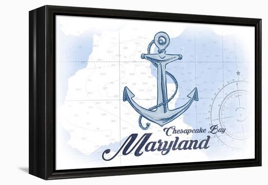 Chesapeake Bay, Maryland - Anchor - Blue - Coastal Icon-Lantern Press-Framed Stretched Canvas