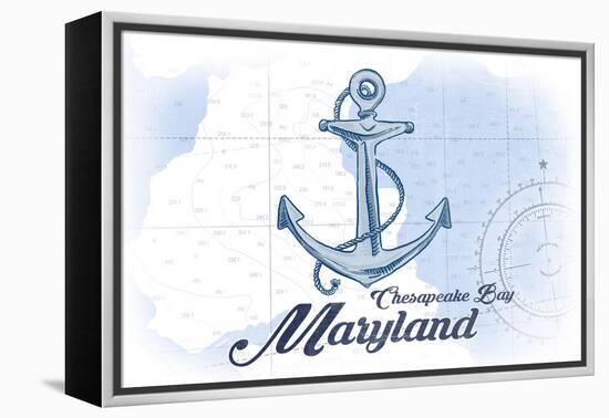 Chesapeake Bay, Maryland - Anchor - Blue - Coastal Icon-Lantern Press-Framed Stretched Canvas