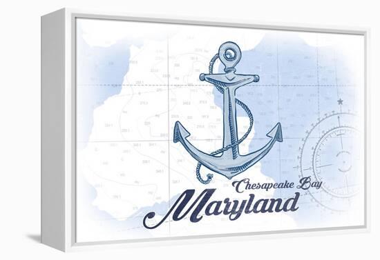 Chesapeake Bay, Maryland - Anchor - Blue - Coastal Icon-Lantern Press-Framed Stretched Canvas