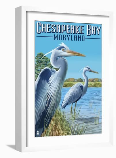 Chesapeake Bay, Maryland - Blue Heron-Lantern Press-Framed Art Print