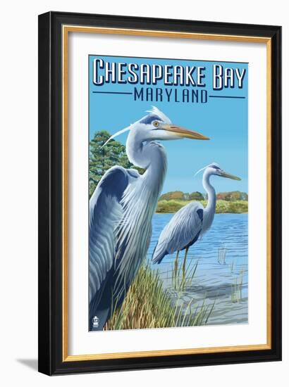 Chesapeake Bay, Maryland - Blue Heron-Lantern Press-Framed Art Print