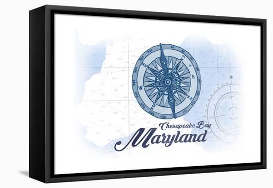 Chesapeake Bay, Maryland - Compass - Blue - Coastal Icon-Lantern Press-Framed Stretched Canvas