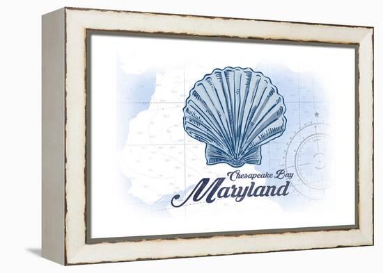 Chesapeake Bay, Maryland - Scallop Shell - Blue - Coastal Icon-Lantern Press-Framed Stretched Canvas