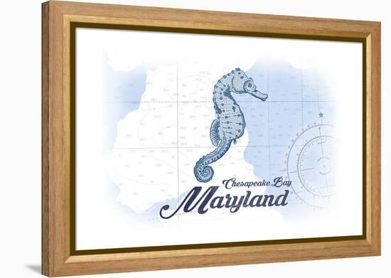 Chesapeake Bay, Maryland - Seahorse - Blue - Coastal Icon-Lantern Press-Framed Stretched Canvas