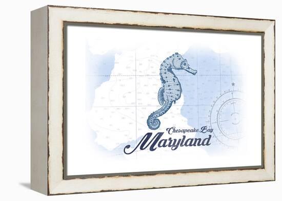 Chesapeake Bay, Maryland - Seahorse - Blue - Coastal Icon-Lantern Press-Framed Stretched Canvas