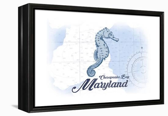 Chesapeake Bay, Maryland - Seahorse - Blue - Coastal Icon-Lantern Press-Framed Stretched Canvas
