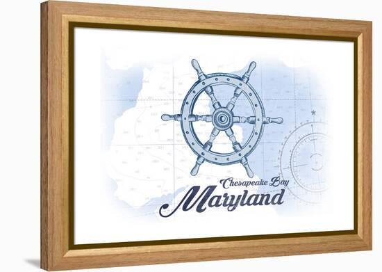 Chesapeake Bay, Maryland - Ship Wheel - Blue - Coastal Icon-Lantern Press-Framed Stretched Canvas